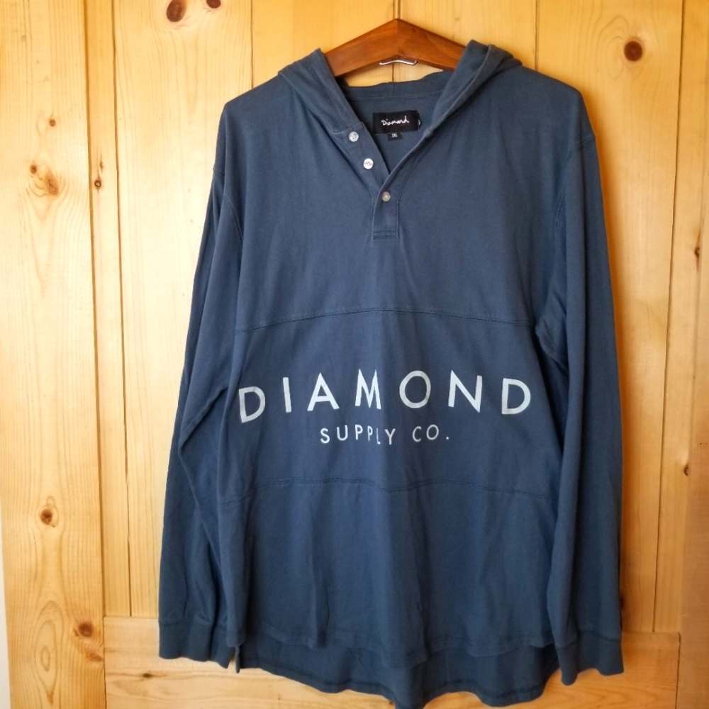 Diamond Supply Co. Logo Cotton 1/4 Button-Up Pullover Hoodie Shirt
